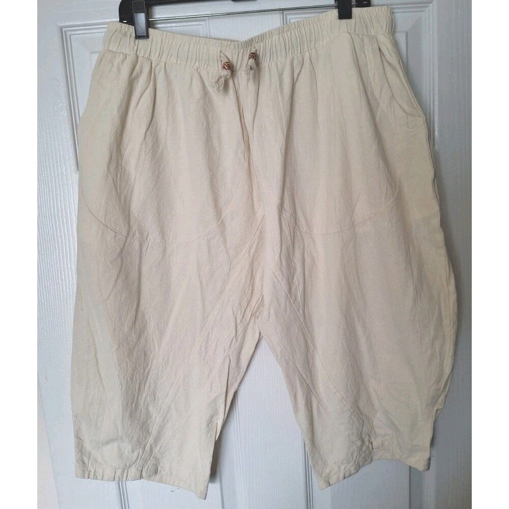 Mens Linen Cotton Capri Pants Harem Loose Baggy Shorts Plain Chinese Casual 4X